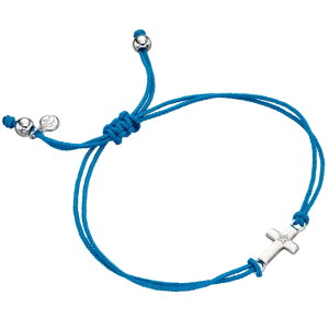 Little Star Sterling Silver Diamond Cross Blue Cord Lara Bracelet