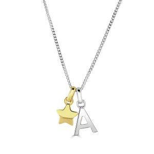 Little Star Sterling Silver Yellow Gold Plated Star Alphabet Letter Customisable Pendant