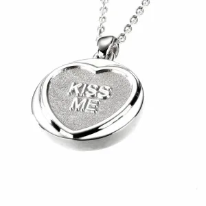 Love Hearts Classic Sterling Silver "Kiss Me" Necklace