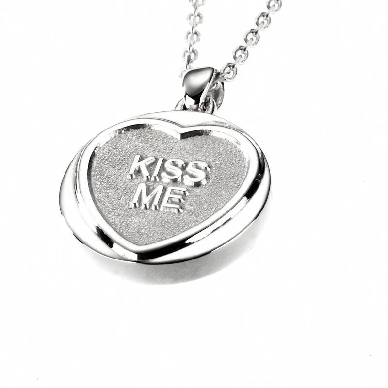 Love Hearts Classic Sterling Silver "Kiss Me" Necklace
