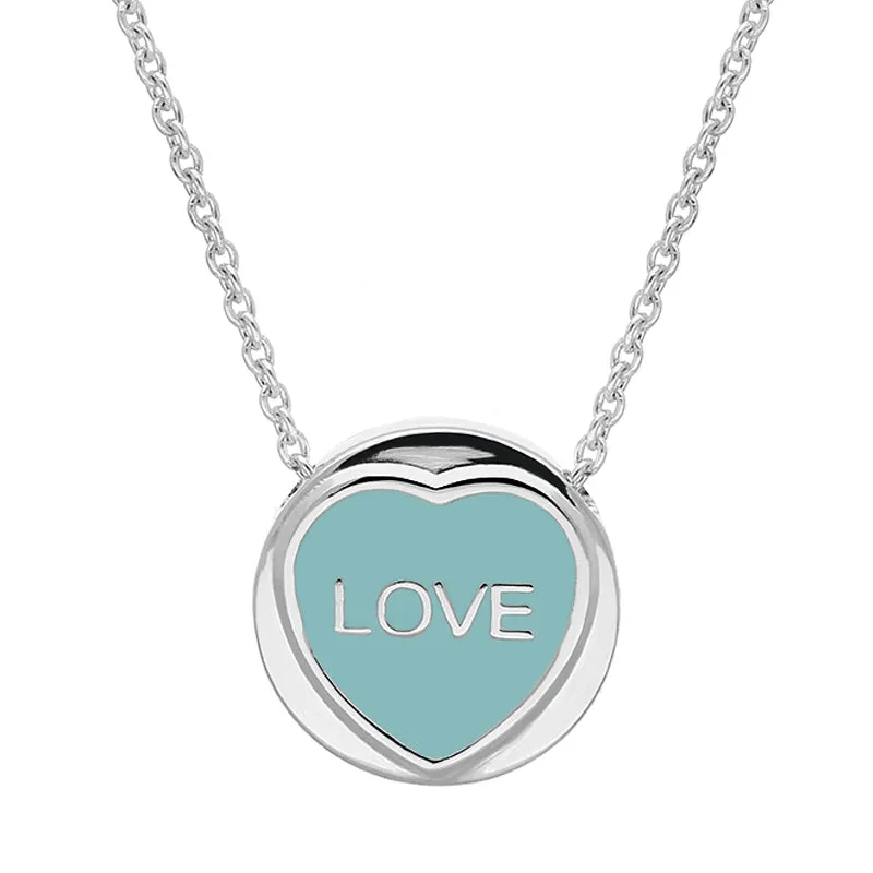 Love Hearts Sterling Silver Blue Enamel "Love" Necklace