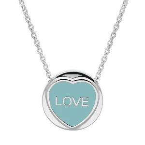 Love Hearts Sterling Silver Blue Enamel "Love" Necklace