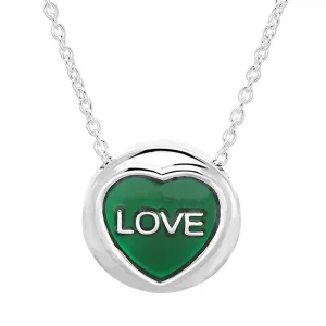 Love Hearts Sterling Silver Green Enamel "Love" Heart Necklace