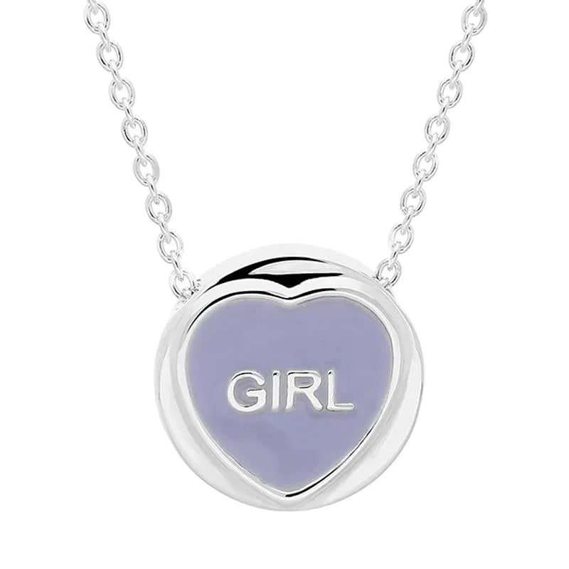 Love Hearts Sterling Silver Lilac Enamel "Girl" Necklace