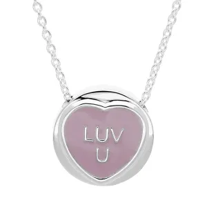 Love Hearts Sterling Silver Pink Enamel "Luv U" Necklace