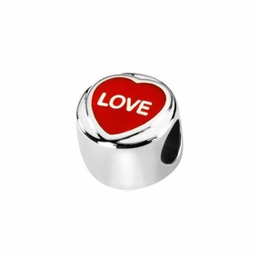 Love Hearts Sterling Silver Red Enamel "Love" Charm