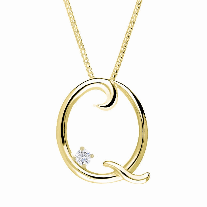 Love Letters 9ct Yellow Gold 0.10ct Diamond Initial Q Necklace