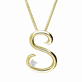 Love Letters 9ct Yellow Gold 0.10ct Diamond Initial S Necklace