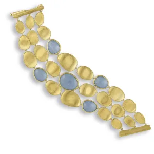 Marco Bicego Lunaria 18ct Yellow Gold Aquamarine Pebble Three Row Bracelet