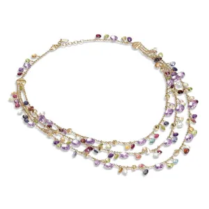 Marco Bicego Paradise 18ct Yellow Gold Multicolour Gemstone Three Strand Necklace