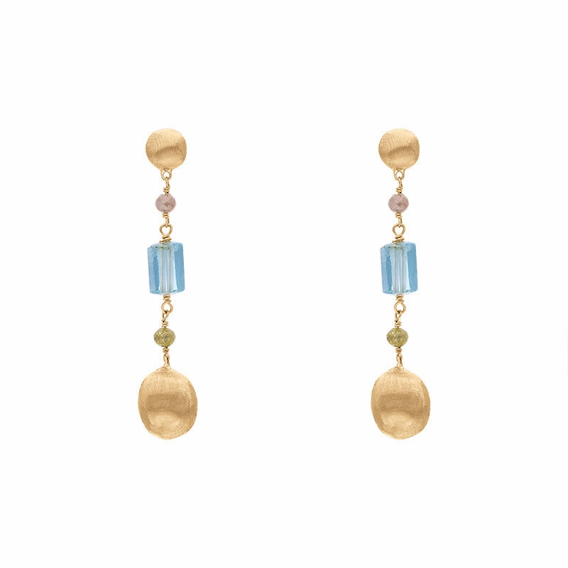 Marco Bicego Africa 18ct Yellow Gold Aquamarine and Mixed Gemstone Drop Earrings D