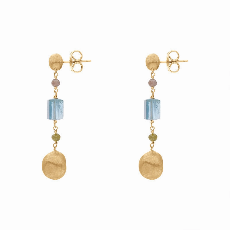Marco Bicego Africa 18ct Yellow Gold Aquamarine and Mixed Gemstone Drop Earrings D