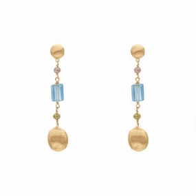 Marco Bicego Africa 18ct Yellow Gold Aquamarine and Mixed Gemstone Drop Earrings D