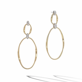 Marco Bicego Marrakech Onde 18ct Yellow Gold Diamond Long Drop Stud Earrings