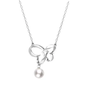 Mikimoto 18ct White Gold 6mm Akoya Pearl Interlocking Heart Necklace