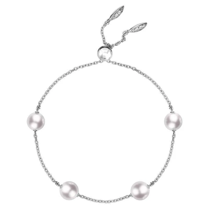 Mikimoto 18ct White Gold 7mm White Akoya Pearl Diamond Bracelet