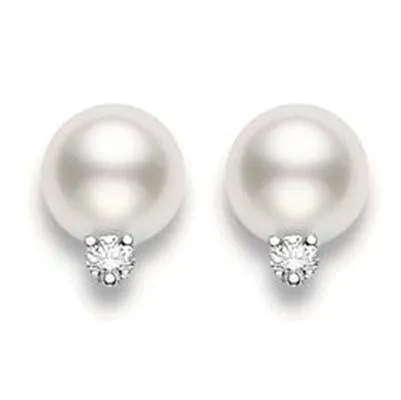 Mikimoto 18ct White Gold Diamond 10mm White A  South Sea Pearl Stud Earrings