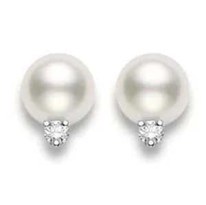 Mikimoto 18ct White Gold Diamond 10mm White A  South Sea Pearl Stud Earrings