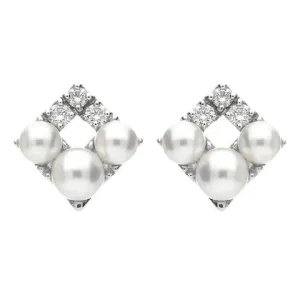 Mikimoto 18ct White Gold Diamond White Akoya Pearl Stud Earrings