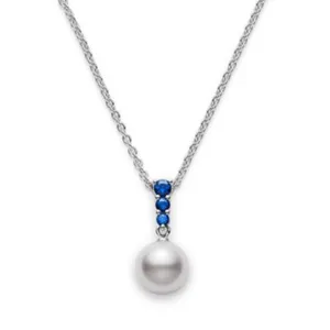 Mikimoto 18ct White Gold Sapphire 8mm White Akoya Pearl Necklace