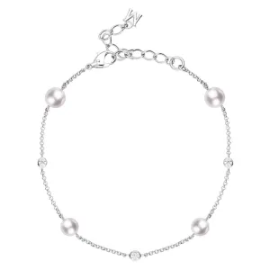 Mikimoto 18ct White Gold White Akoya Pearl 0.15ct Diamond Bracelet