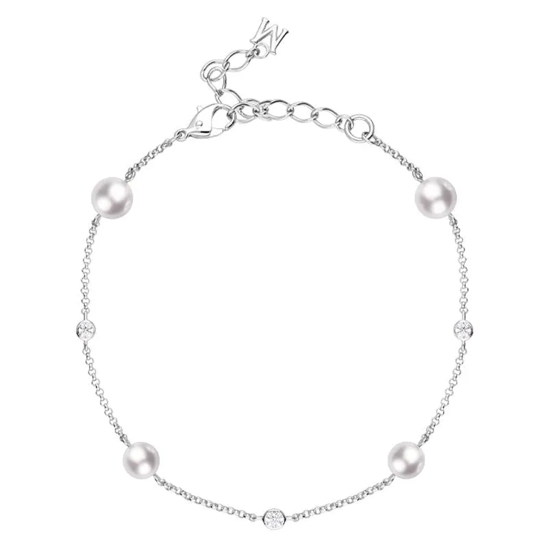 Mikimoto 18ct White Gold White Akoya Pearl 0.15ct Diamond Bracelet
