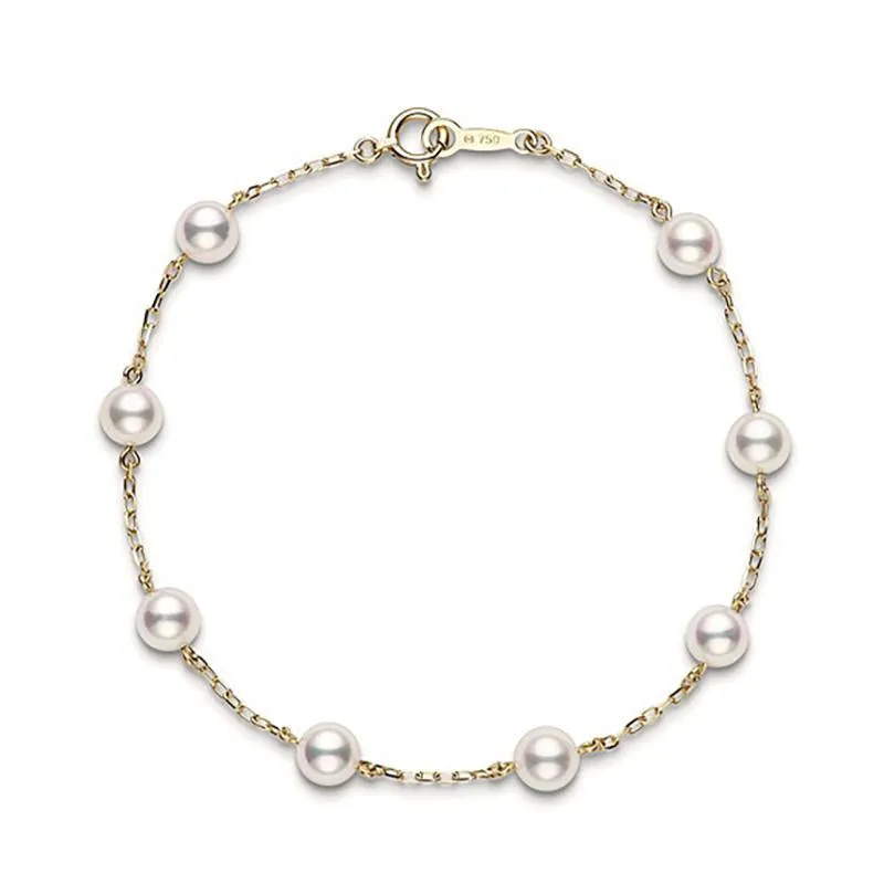 Mikimoto 18ct Yellow Gold 5.5mm White Akoya Pearl Bracelet