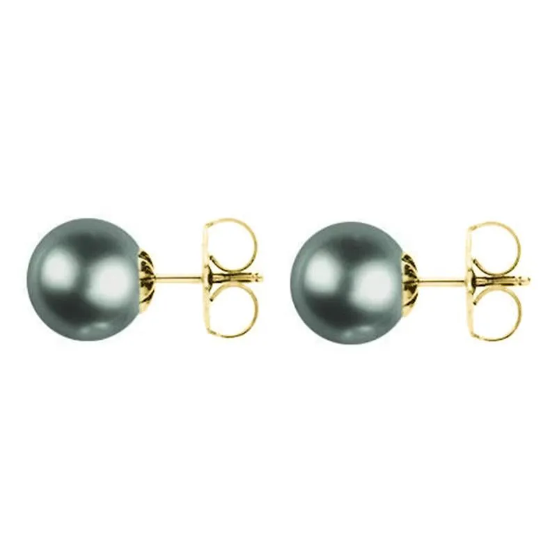 Mikimoto 18ct Yellow Gold 8mm A  Black South Sea Pearl Stud Earrings