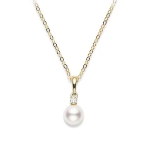 Mikimoto 18ct Yellow Gold Diamond 8mm White AA Akoya Pearl Necklace