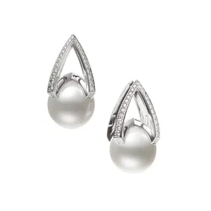 Mikimoto M Collection 18ct White Gold Diamond White South Sea Pearl Earrings