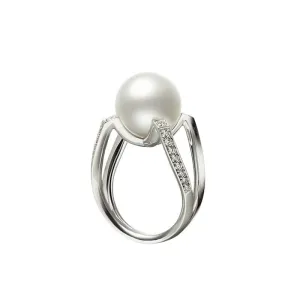 Mikimoto M Collection 18ct White Gold Diamond White South Sea Pearl Ring
