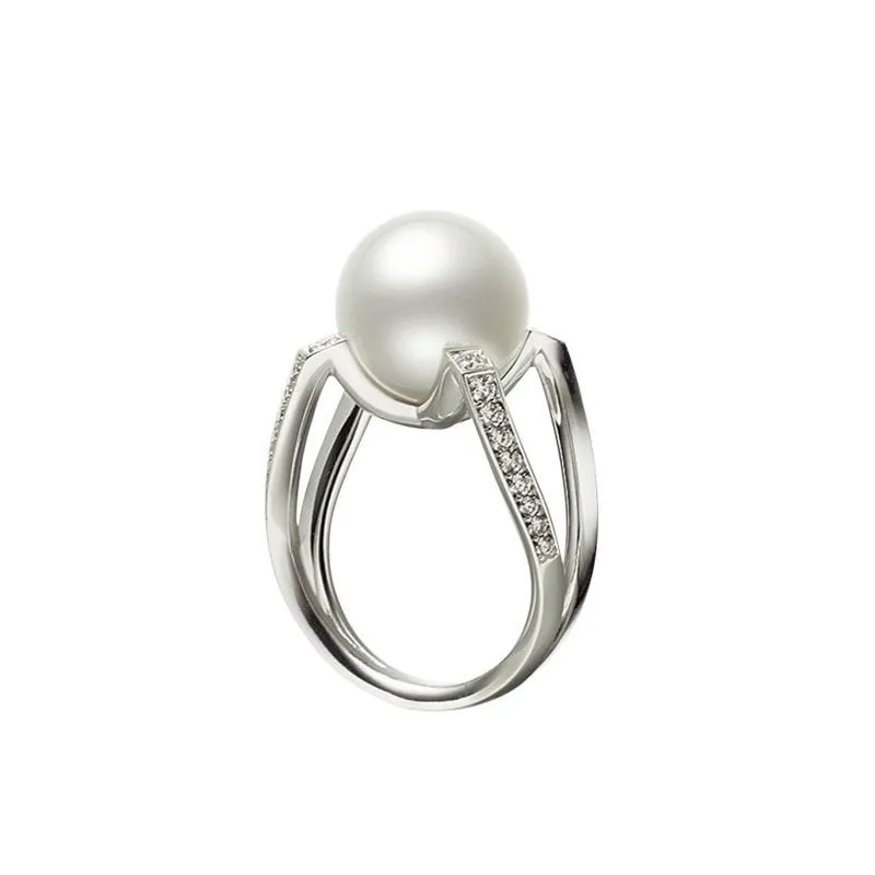 Mikimoto M Collection 18ct White Gold Diamond White South Sea Pearl Ring