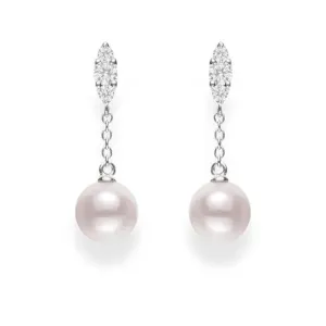 Mikimoto Morning Dew 18ct White Gold Diamond White Akoya Pearl Long Drop Earrings