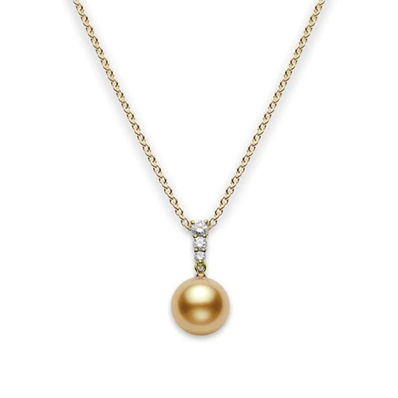 Mikimoto Morning Dew 18ct Yellow Gold Diamond Golden South Sea Pearl Pendant