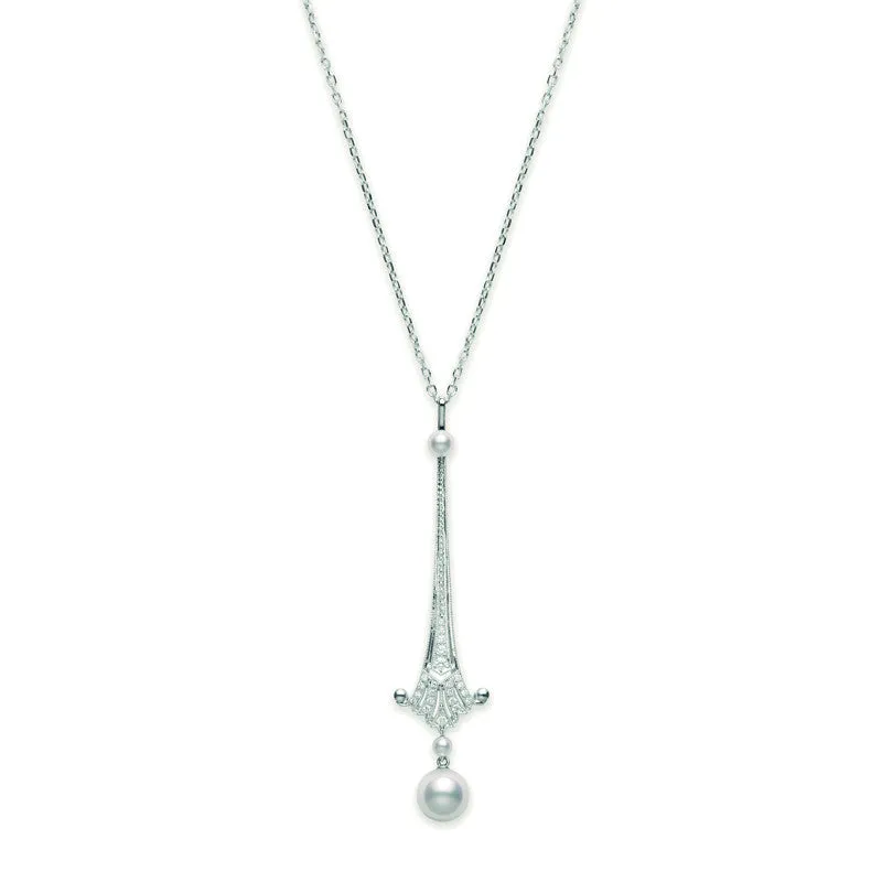 Mikimoto Necklace Vintage Long Sword Drop Pearl 18ct White Gold