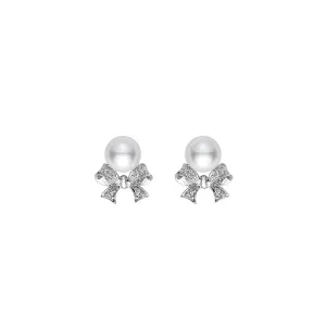 Mikimoto Ribbon 18ct White Gold Akoya Pearl Diamond Stud Earrings
