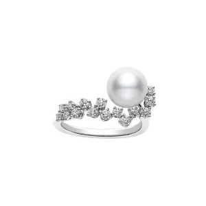 Mikimoto Starry Night 18ct White Gold Akoya Cultured Pearl 0.45ct Diamond Ring