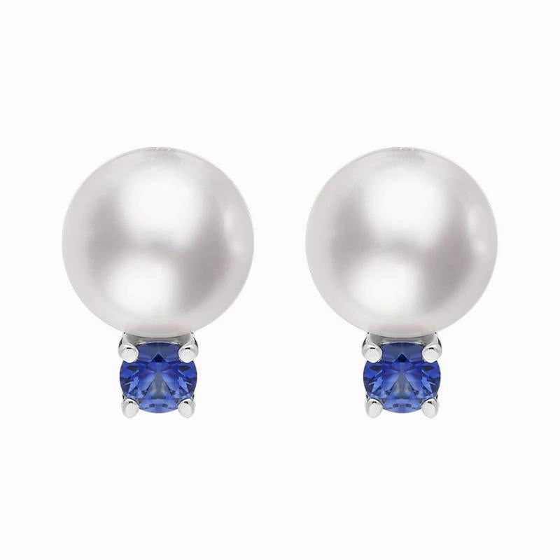 Mikimoto 18ct White Gold Sapphire 7.5mm White A  Akoya Pearl Stud Earrings D