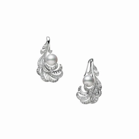Mikimoto Feather 18ct White Gold White Akoya Pearl Diamond Earrings