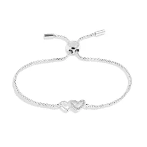 Mini Charms Pave Linked Hearts Silver Plated Bracelet 7641