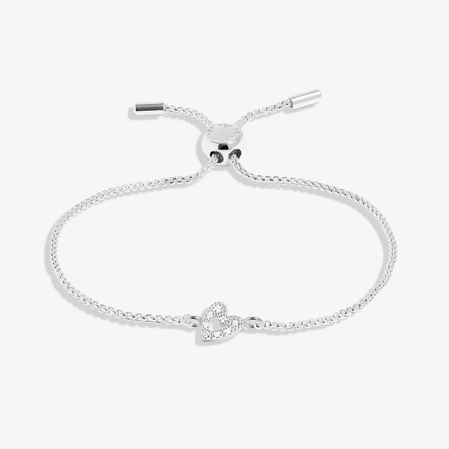 Mini Charms Pave Offset Heart Silver Plated Bracelet 7640