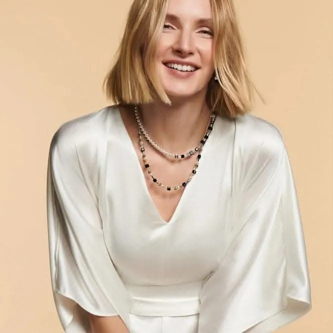 Mysterious Cubes & Pearls Gold-Black Necklace 4085/10-1316