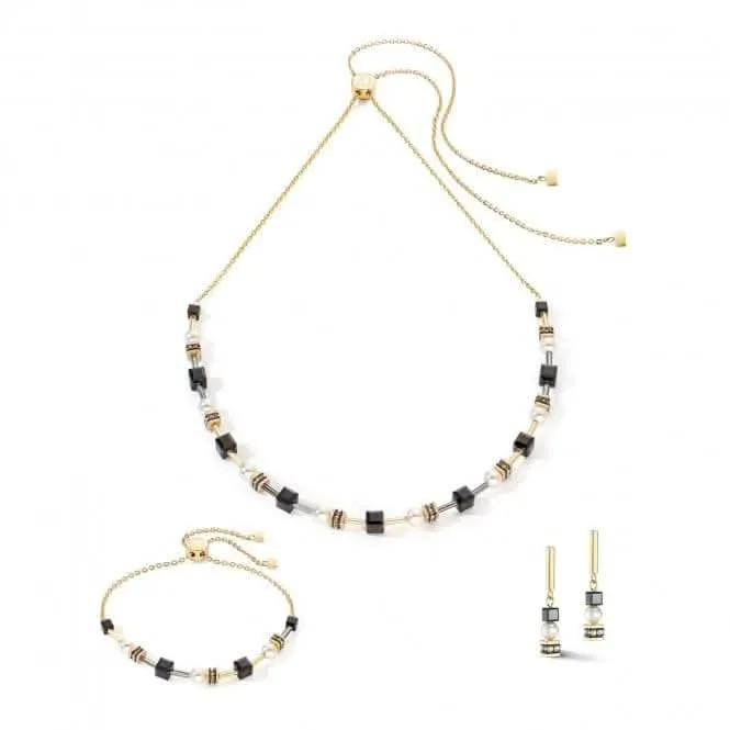 Mysterious Cubes & Pearls Gold-Black Necklace 4085/10-1316