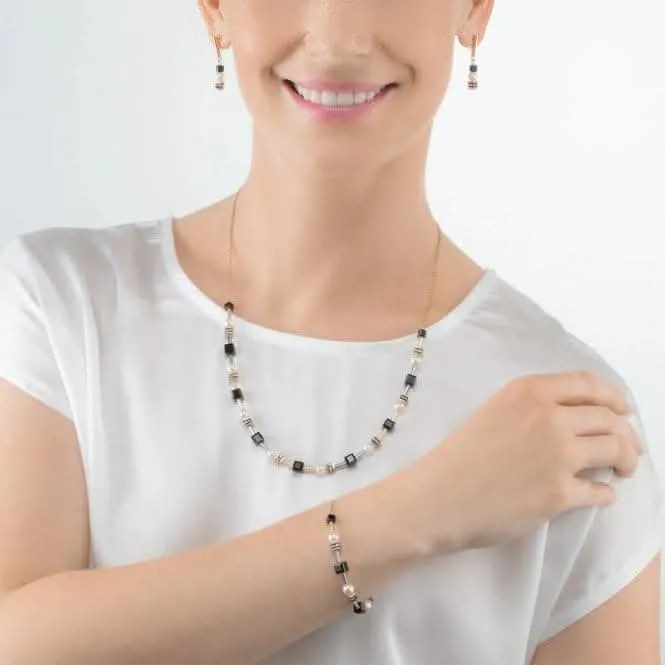 Mysterious Cubes & Pearls Gold-Black Necklace 4085/10-1316