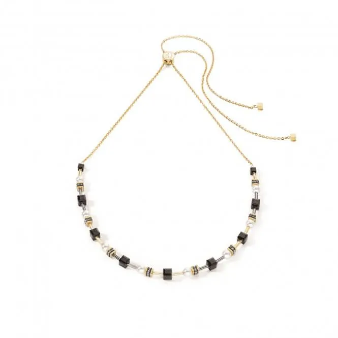 Mysterious Cubes & Pearls Gold-Black Necklace 4085/10-1316