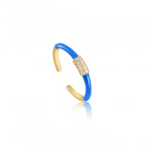 Neon Blue Enamel Carabiner Gold Adjustable Ring R040-01G-NB