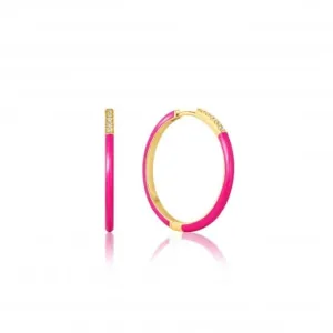 Neon Pink Enamel Gold Sparkle Hoop Earrings E040-04G-NP