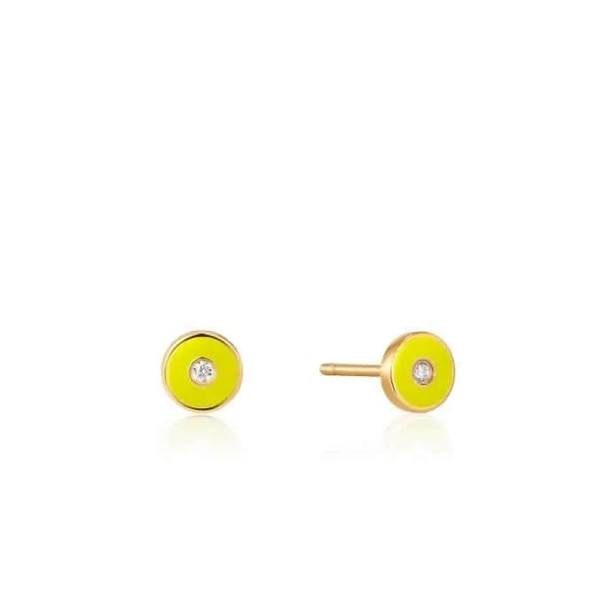 Neon Yellow Enamel Disc Gold Stud Earrings E040-03G-NY