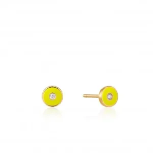 Neon Yellow Enamel Disc Gold Stud Earrings E040-03G-NY