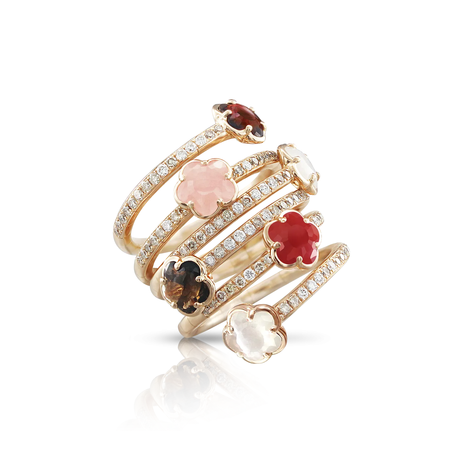 Pasquale Bruni Figlia Dei Fiori 18ct Rose Gold Diamond Gemstone Six Flower Twist Ring